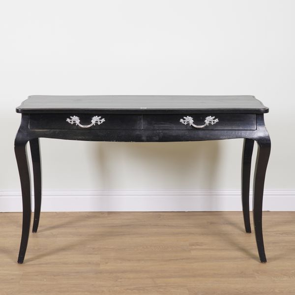 AN EBONISED TWO DRAWER SIDE TABLE