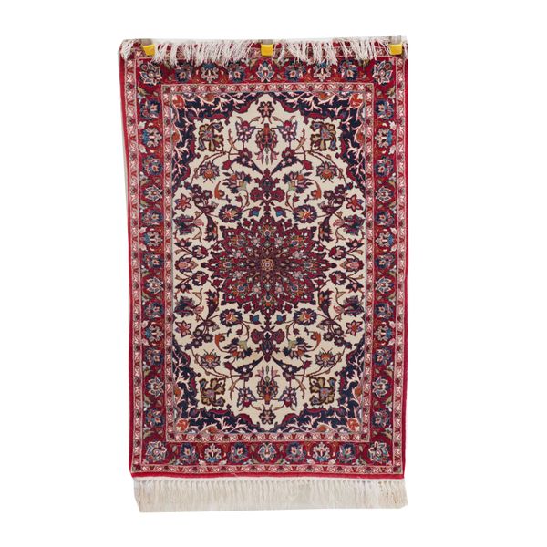 A FINE PART SILK ESFAHAN SMALL RUG, PERSIAN