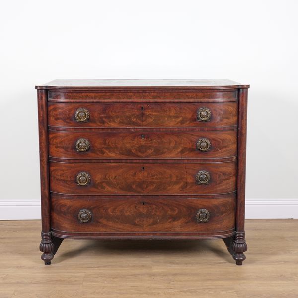 A WILLIAM IV MAHOGANY BOWFRONT FOUR DRAWER CHEST