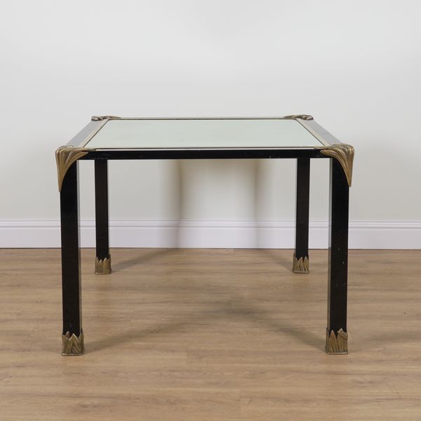 GIOVANNI BANCI; A MID 20TH CENTURY BLACK LACQUER AND GILT METAL MOUNTED SQUARE CENTRE TABLE