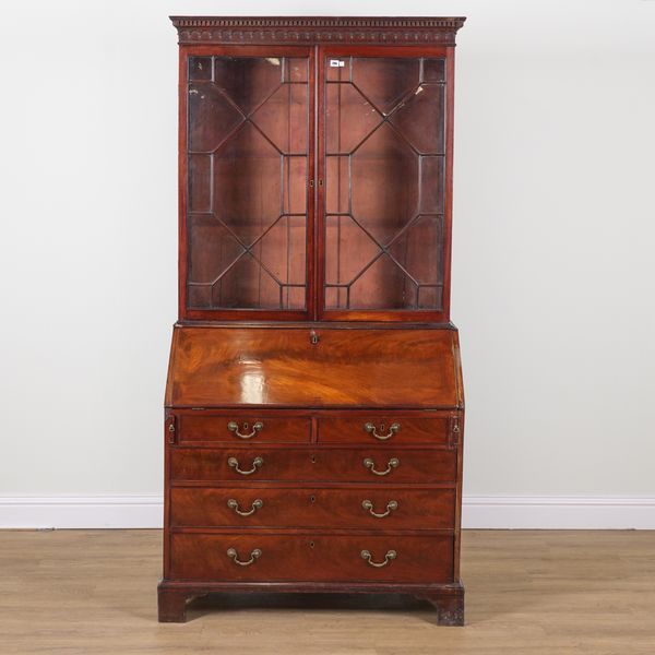 A GEORGE III MAHOGANY BUREAU BOOKCASE