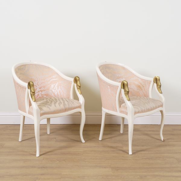 A PAIR OF REGENCY STYLE WHITE PAINTED ARMCHAIRS (2)