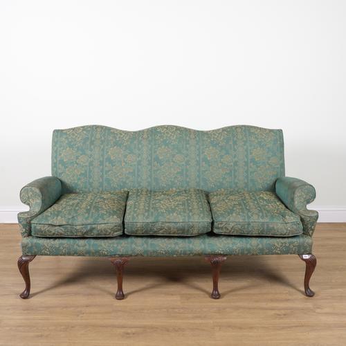 A GEORGE II STYLE TRIPLE HUMP BACK SOFA