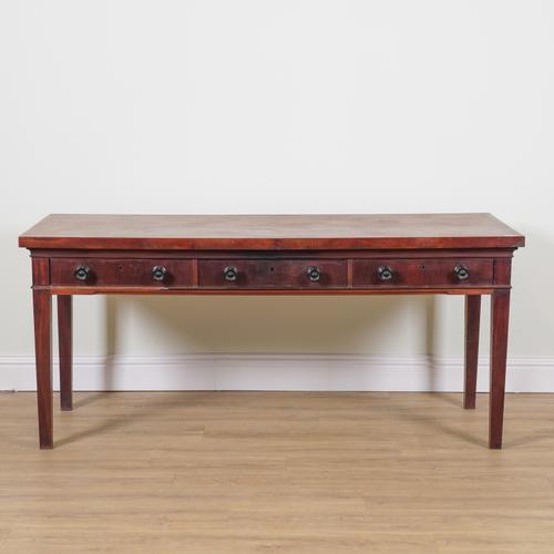 AN 18TH CENTURY AND LATER MAHOGANY THREE DRAWER SERVING TABLE