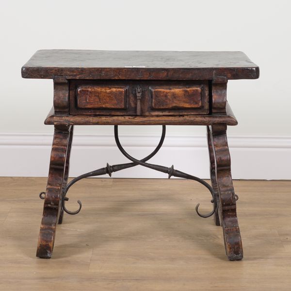 AN 18TH CENTURY SPANISH WALNUT SINGLE DRAWER LOW TABLE