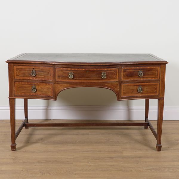 COOPER & HOLT LONDON; A GEORGE III STYLE MAHOGANY SERPENTINE FIVE DRAWER SIDEBOARD