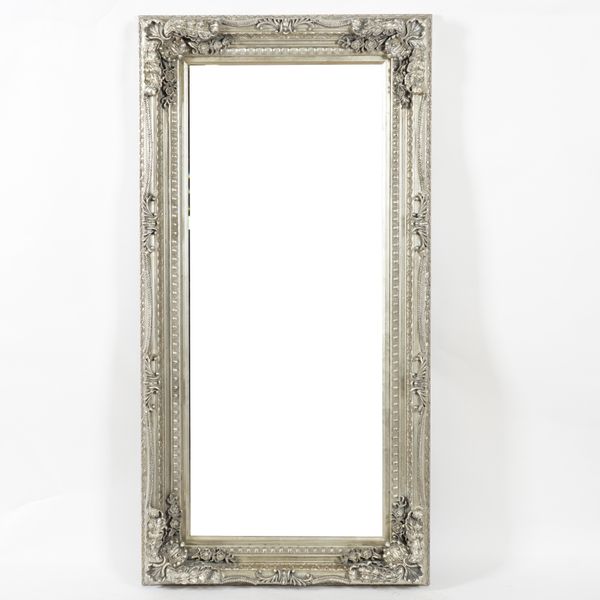 A MODERN SILVER FRAMED RECTANGULAR MIRROR