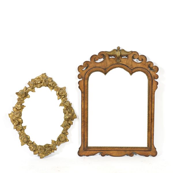 A 19TH CENTURY WALNUT FRETWORK MIRROR (2)