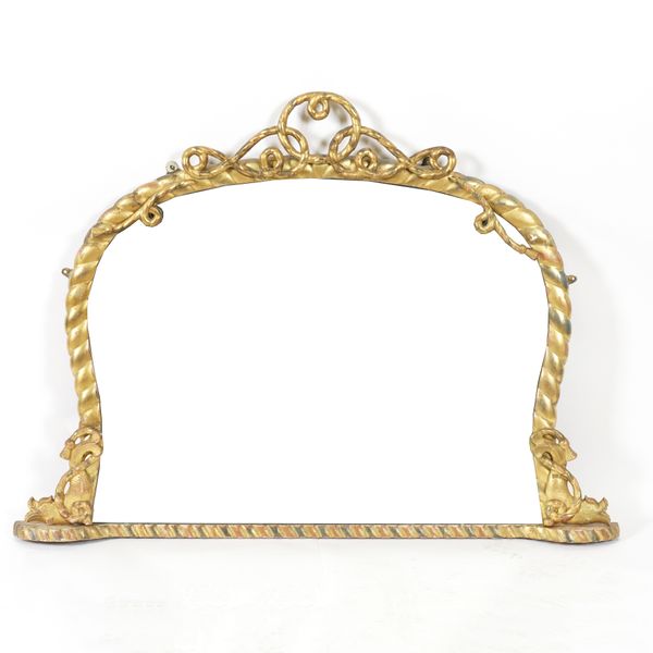 A 19TH CENTURY GILT FRAMED ROPE TWIST DECORATED OVERMANTEL MIRROR