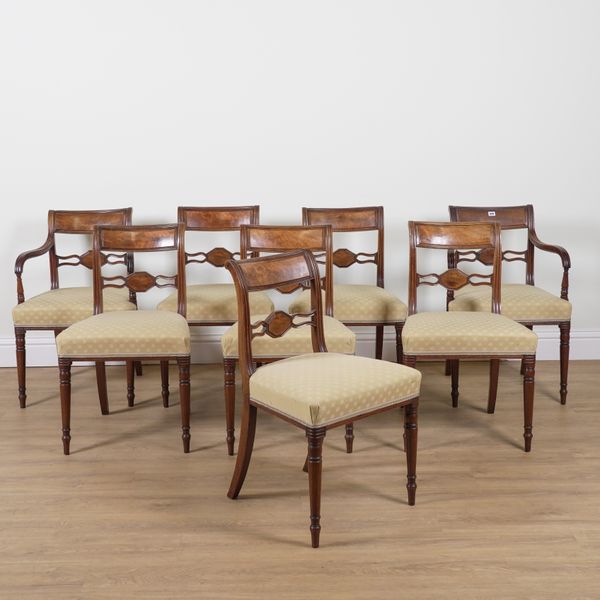 A SET OF EIGHT REGENCY MAHOGANY BAR BACK DINING CHAIRS (8)