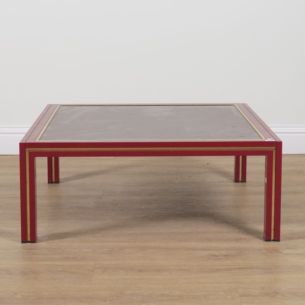 A RED LACQUER GLASS INSET SQUARE COFFEE TABLE