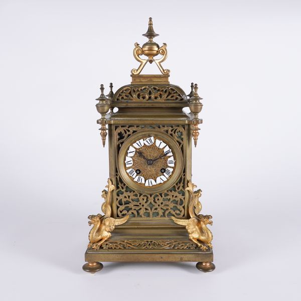 A 19TH CENTURY BRONZE CHIMING 8 DAY MANTLE CLOCK