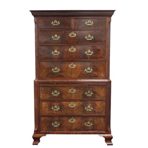 A GEORGE II MAHOGANY CHEST ON CHEST