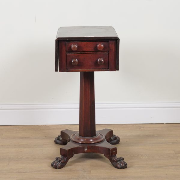 AN EARLY 19TH CENTURY MAHOGANY DROP FLAP SEWING TABLE (2)