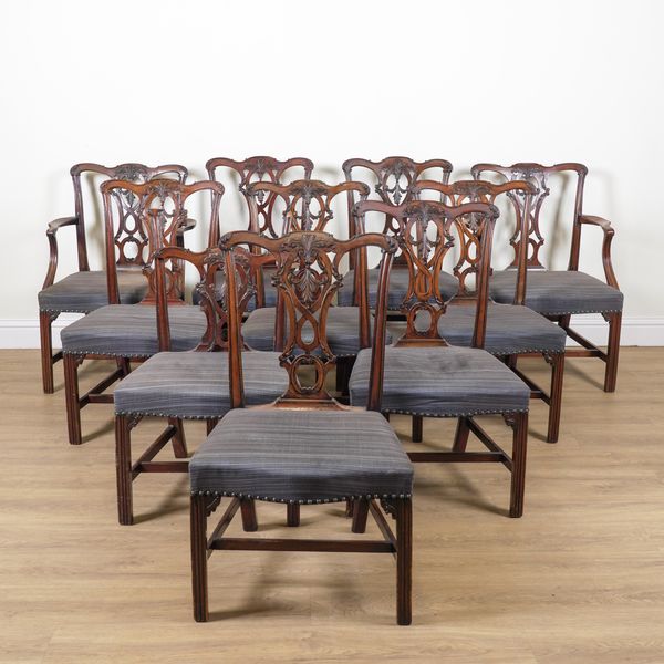 A SET OF TEN GEORGE III STYLE MAHOGANY DINING CHAIRS (10)