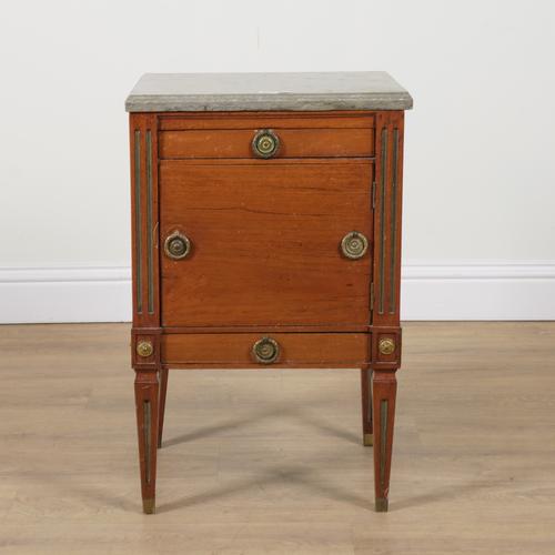 A 19TH CENTURY SWEDISH GILT METAL MOUNTED MARBLE TOPPED MAHOGANY COMMODE