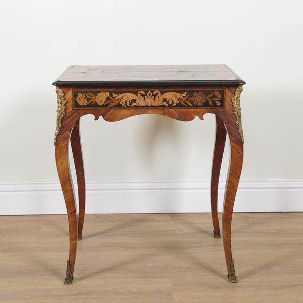 A 19TH CENTURY GILT METAL MOUNTED FLORAL MARQUETRY INLAID ROSEWOOD SINGLE DRAWER SIDE TABLE