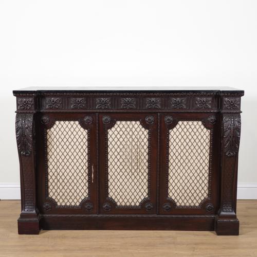 A 19TH CENTURY AND LATER CARVED MAHOGANY SIDE CABINET