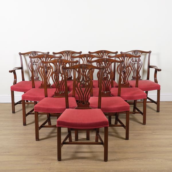 A SET OF TEN GEORGE III STYLE MAHOGANY FRAMED DINING CHAIRS (10)