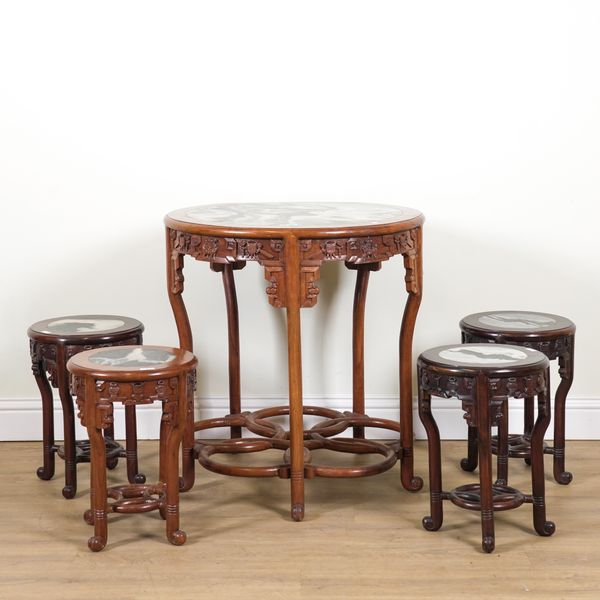 AN EARLY 20TH CENTURY CHINESE EXPORT CIRCULAR CARVED HARDWOOD TABLE (5)