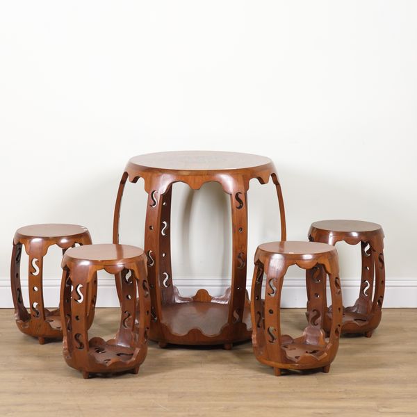 A 20TH CENTURY EASTERN CARVED HARDWOOD DRUM TABLE (5)
