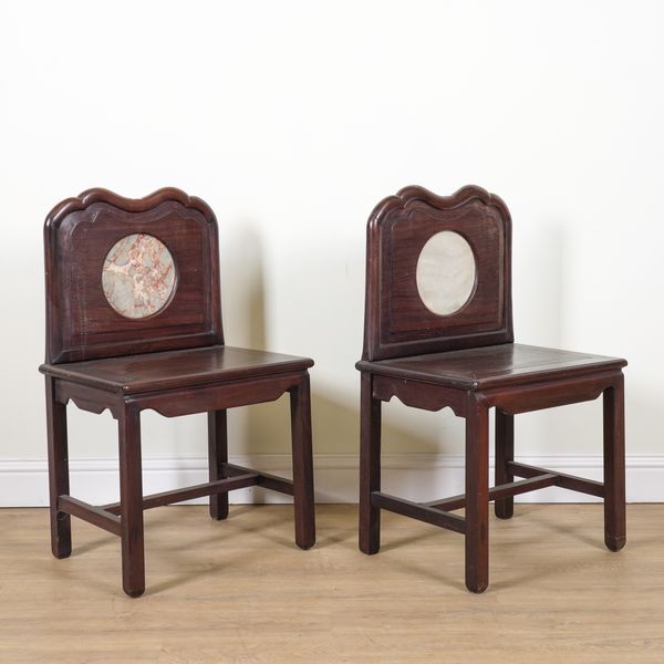 A PAIR OF 20TH CENTURY CHINESE EXPORT HARDWOOD SIDE CHAIRS (2)
