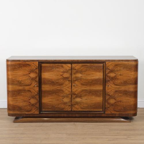 A FRENCH ART DECO STYLE WALNUT SIDEBOARD