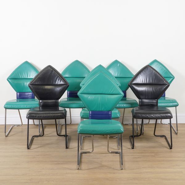 SITAG; A SET OF EIGHT LEATHER UPHOLSTERED DIAMOND BACK DINING CHAIRS (8)