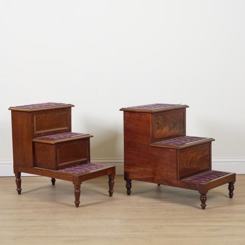 A NEAR PAIR OF GEORGE IV MAHOGANY BEDSIDE STEP COMMODES (2)