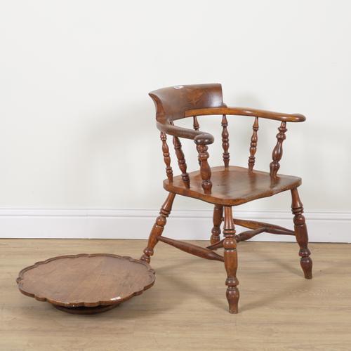 AN EARLY 20TH CENTURY OAK AND FRUITWOOD CAPTAIN'S CHAIR (2)