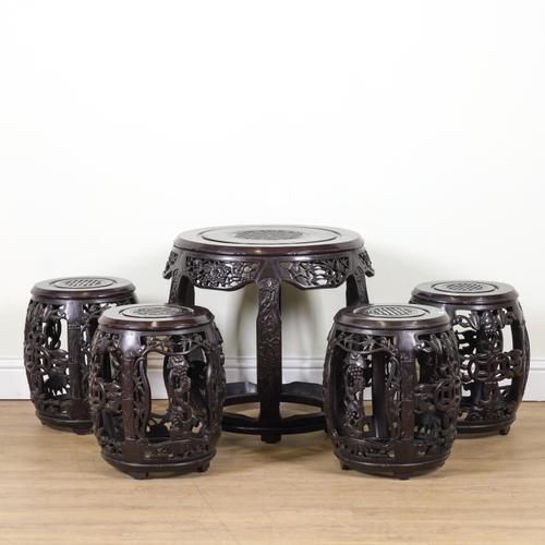 A 20TH CENTURY CHINESE CARVED DRUM HARDWOOD TABLE (5)