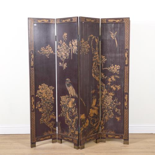 A 2OTH CENTURY CHINESE LACQUERED FOUR FOLD SCREEN