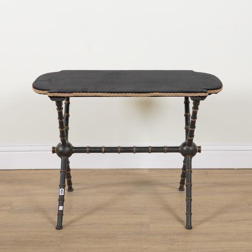 AN EBONISED FAUX BAMBOO OCCASIONAL TABLE