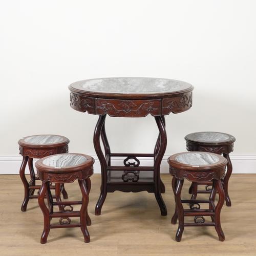 A 20TH CENTURY CHINESE CARVED HARDWOOD CIRCULAR CENTRE TABLE (5)