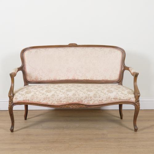 A LOUIS XV STYLE WALNUT FRAMED OPEN ARM SOFA