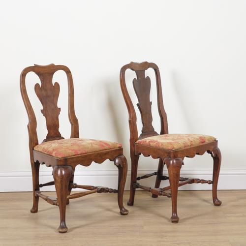 A PAIR OF QUEEN ANNE AND LATER FRUITWOOD FRAMED VASE BACK SIDE CHAIRS (2)