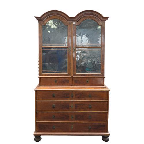 AN 18TH CENTURY SWEDISH WALNUT DOUBLE DOMED DISPLAY CABINET