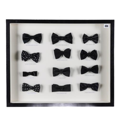 A FRAMED SET OF BOW TIES INCLUDING LOUIS VUITTON