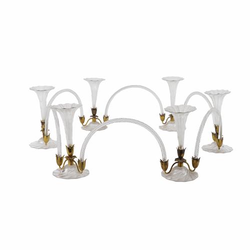 A VICTORIAN GILT-BRASS MOUNTED GLASS CANDLE CENTREPIECE