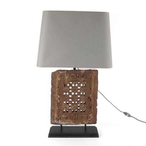 AN INDIAN STONE TABLE LAMP