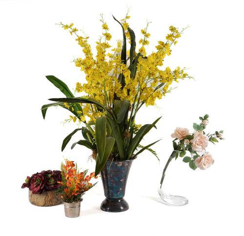 FOUR VASES CONTAINING FAUX FLOWERS (4)