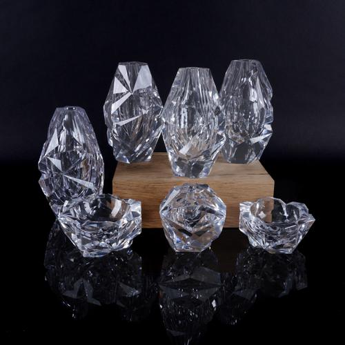 VICKE LINDSTRAND (1904-83) FOR KOSTA FOUR FACET CUT VASES (7)