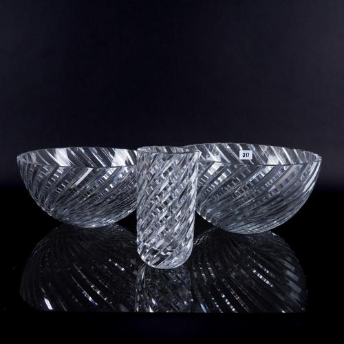 WITHDRAWN  JANS JOHANNSON (1942-2018) FOR ORREFORS TWO LARGE CRYSTAL BOWLS (3)