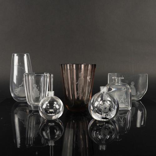 NILS LANDBERG FOR ORREFORS A TOPAZ TINTED FACET CUT VASE (8)