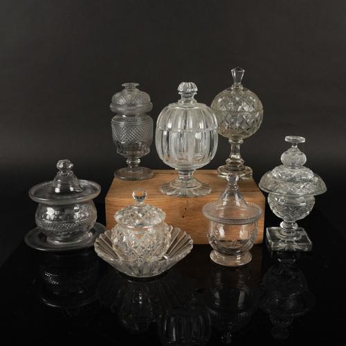 A CUT GLASS PRESERVE JAR, COVER AND A STAND (16)