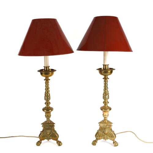 A PAIR OF FLEMISH 17TH CENTURY STYLE BRASS ALTAR CANDLESTICKS (2)