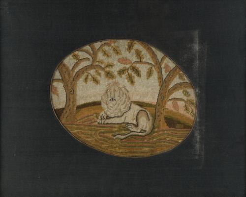 A NEEDLEWORK OF A LION AND ANOTHER OF A CAT (2)