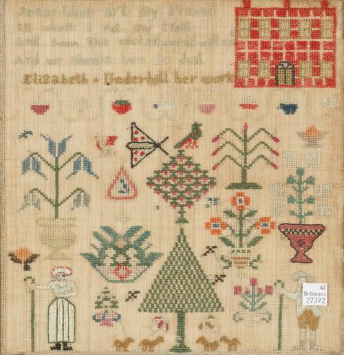 THREE NEEDLEWORK SAMPLERS INCLUDING TWO ALPHABET EXAMPLES (3)