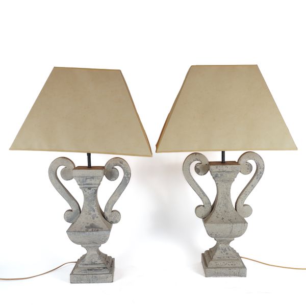 A PAIR OF FAUX STONE TABLE LAMPS (2)