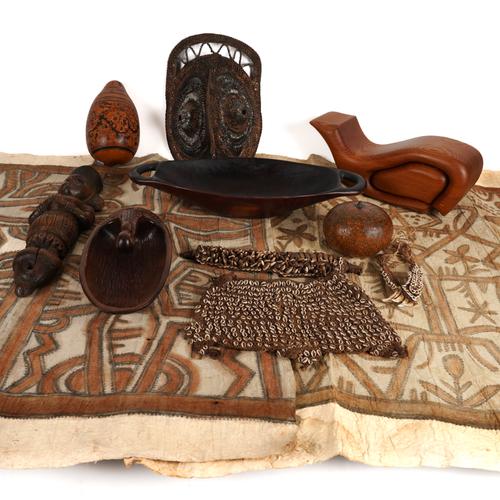 TRIBAL INTEREST: TWO PAPUA NEW GUINEA PAINTED TAPA CLOTH FRAGMENTS AND OTHER ITEMS (12)